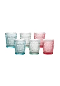 Cheffinger - 6er Set Trinkgläser 300ml Vintage-Retro Design -Gläser in drei Farben - Mehrfarbig 8 x 10 cm