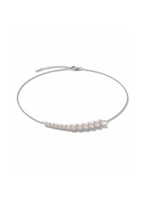 DI PERLE® DI PERLE Schmuckkollektion - Süßwasser Zuchtperlen Halskette Collier aus 925er Silber rhodiniert, 40 cm + 5 cm - weiß