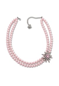 collezione alessandro® - Trachtenkette Alpenperle Perlenkette mit Edelweiß - rosa
