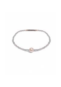 DI PERLE® DI PERLE Schmuckkollektion - Süßwasser Zuchtperlen Armschmuck Armband aus Edelstahl mit Aquamarin, 18,5 cm - weiß