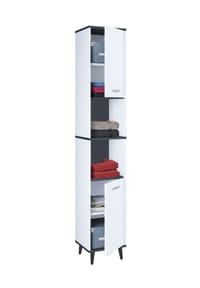 VCM. - Holz Badezimmerschrank | Badmöbel | Stand Badschrank | Badezimmer | Hochschrank | Maße ca. H. 181 x B. 32 x T. 28 cm - Landos - Weiß / Anthrazit