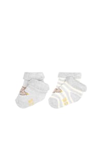 Steiff Baby Unisex Socken, 2er Pack - Bio-Baumwolle, Teddy-Motiv, uni/gestreift Bild 1