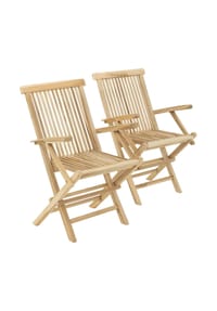 VCM. 2er Set Stuhl Teak Holz  | klappbar | massiv Holzstuhl Armlehne unbehandelt | Maße ca. H. 89cm, B. 57cm, T. 62cm - VCM Nosala - Braun