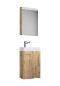 VCM. - 3-tlg Set | Waschplatz für Gäste WC | Gästebad | Waschtisch Toilette | Badmöbel Badezimmer Set - Slito SC - Honig-Eiche