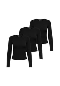 ONLY® - Damen Langarmshirt 3er Pack - ONLRILEY O-NECK TOP, Longsleeve, Rundhals, Cotton Stretch - Ecru