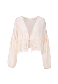 Seasons of April - Damen LAURA MUSSELIN Musselin Bluse mit Spitze & Bindeband – im Boho Stil Frühling/Sommer - Beige