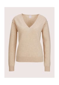 MADELEINE - Kurzer V-Pullover mit Good Kaschmir - kiesel / wollweiß / melange