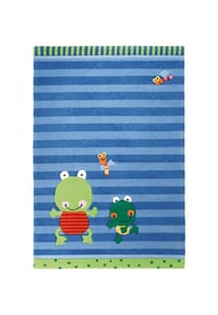 sigikid® - Kinderteppich Susi Sumpfhose - Streifen-Design mit Froschmotiven - blau