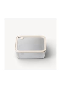 COFI - Frischhaltedosen aus hochwertigem Borosilikatglas mit Deckel, quadratisch - Luftdicht & stapelbar - Beige 15 x 15 x 5 cn