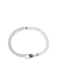 GIORGIO MARTELLO MILANO - Armband Panzerkette, schwarzer Achat oder Perle, Silber 925 - weiß