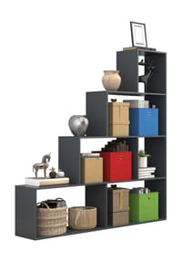 VCM. - Holz Stand Treppenregal Stufenregal Standregal Raumteiler Bücherregal Dubila L - Anthrazit