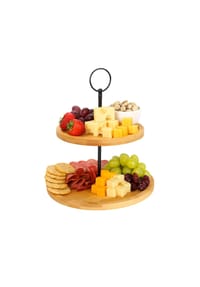 Cheffinger - 2-stöckige Etagere Bambus – Servierplatte für Obst, Snacks & Gebäck - Schwarz 21 x 27 cm