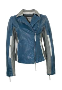 JILANI - Damen Lederjacke Bikerjacke Lammnappa blau - blau