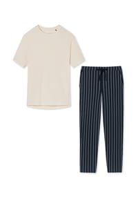 SCHIESSER - Schlafanzug Organic Cotton - Blau gepunktet / Creme