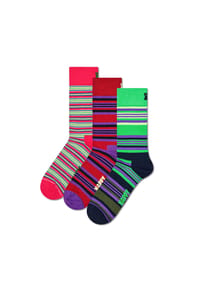 HAPPY SOCKS - Unisex Socken, 3er Pack - Graphic Socks, Geschenkbox, Streifen, Baumwollmischung - Blau/Grün/Rot