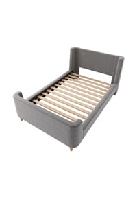 KOMHTOM - Polster-Schlittenbett 90x200 cm, Samt grau, mit Kosmos-Muster – ohne Matratze - Grau
