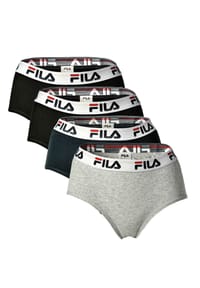FILA - Damen Hipster - 4er Pack Slip, Logo-Bund, Cotton Stretch, einfarbig - Schwarz