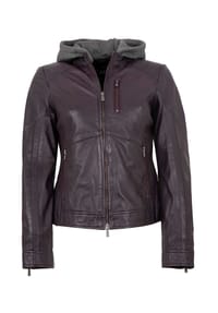 JILANI - Damen Lederjacke Lammnappa Kapuze dunkellila - lila