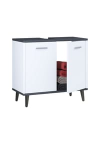 VCM. - Holz Waschbeckenunterschrank | Badschrank | Maße: H. 56 x B. 60 x T. 28 cm | 2 große Drehtüren - Landos - Weiß / Anthrazit