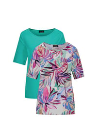 GOLDNER - Kurzgröße:  Elegantes Shirt-Duo mit Muster-Mix - türkis / türkis / gemustert