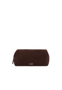 kazar - Kosmetiktasche aus Wildleder in Dunkelbraun mit goldenen Details - Dunkelbraun