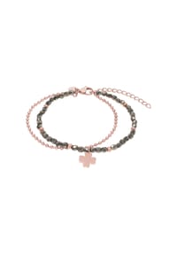 TOM TAILOR WOMEN - Armband für Damen, Edelstahl, Glas | Kleeblatt - rosefarben