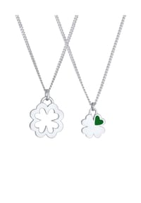 elli. - Halskette Mutter Kind Set Kleeblatt Anhänger 925 Silber - Gold