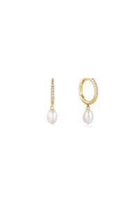 ANIA HAIE RADIANCE - Damen Creolen, 585er Gelbgold mit weißen Saphiren und Perlen - GOLD