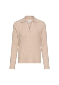 camel active - Jersey-Shirt mit geripptem Kragen - Beige