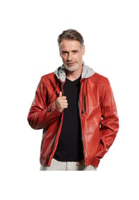 JILANI - Herren Lederjacke Kapuze Lammnappa rot-orange - orange-rot