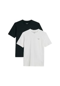 Marc O'Polo DENIM - Herren T-Shirt, 2er Pack - Regular Fit, Baumwolle, Logoprint, einfarbig - Dunkelgrau/Grün