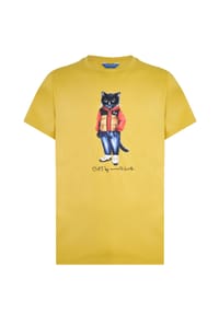 cat e lolette - Gelbes T-Shirt mit sportlicher, lässiger Katze - gelb