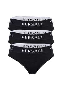VERSACE - Damen Slips 3er Pack - Unterwäsche, Unterhose, Baumwolle, Logobund, einfarbig - Schwarz