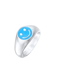 KUZZOÍ - Ring Herren Siegelring Mit Smiling Face Emaille 925 Silber - Gelb
