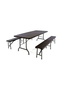 VCM. - 3-tlg. Gartenmöbelset | Gartengarnitur 1 Tisch 2 Bänke klappbar | Rattan-Optik | Bierzeltgarnitur | braun | 180 cm - Braun