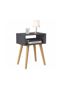 VCM. - Beistelltisch Nachttisch mit offenem Ablagefach, 45 x 30 x 56 cm, Holzoptik, modernes Retro-Design - Singol  M - Anthrazit