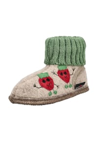 HAFLINGER - Wolle Hausschuhe HÜTTENSCHUH ERDBEERE - Beige/Grün
