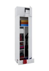VCM. - Holz- Besenschrank | 6 Fächer | Maße: B. 70 x H. 237 x T. 40 cm | Haushaltsschrank | Mehrzweckschrank | Aufsatz mit 2 Türen | Extra Schublade - Vandol - Buche
