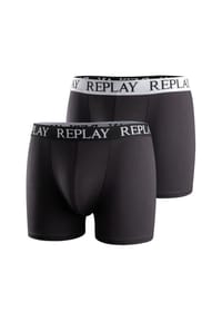 REPLAY - Herren Boxer Shorts, 2er Pack - Trunks, Cotton Stretch - Blau/Schwarz