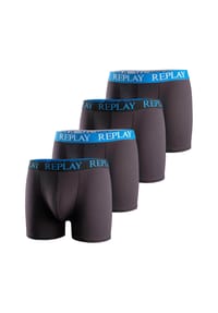 REPLAY - Herren Boxer Shorts, 4er Pack - Trunks, Cotton Stretch - Blau/Schwarz