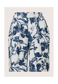 MADELEINE - Leinen-Bermuda mit Unikat-Print - weiß / rauchblau