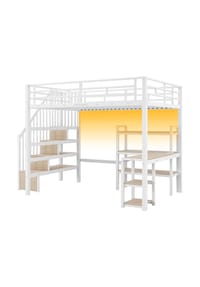 KOMHTOM - Hochbett 140x200 cm, integriertem Schreibtisch, Weiß - Schwarz