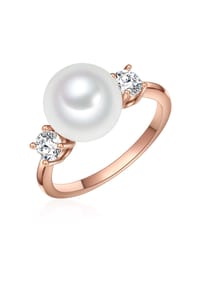 Luluandjane - Damen Ring aus Messing in Roségold mit Zirkonia und Muschelkernperle - roségold