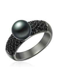 VALERO PEARLS - Damen Ring aus 925/- Sterling Silber in Schwarz mit Zirkonia und Süßwasser-Zuchtperle - schwarz