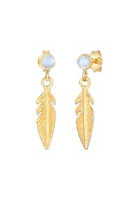 elli. - Ohrringe Feder Boho Hippie Mondstein 925 Silber - Gold