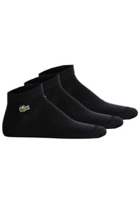 LACOSTE - Unisex Sneakersocken, 3er Pack - Baumwollmischung, einfarbig, Logo - Schwarz