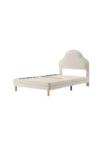KOMHTOM - Kinderbett 90x200cm mit Holzlatten, beiger Samtstoff - Beige