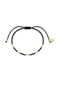 GLANZSTÜCKE MÜNCHEN - Armband Edelstahl gelbgold Textil (schwarz) Spinell schwarz - gelbgold