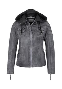 7eleven - Lederjacke Viu mit flauschiger Kapuze - cemento