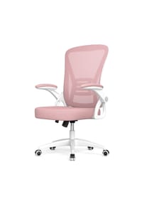 Rattantree - Ergonomischer Drehstuhl mit Netzrücken, höhenverstellbar, klappbare Armlehnen, Lendenstütze, Pink - grau